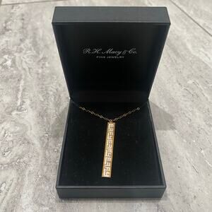 R.H. Macy & Co Greek Key Vertical Bar Pendant Necklace 14k Gold & Rhodium-Plate